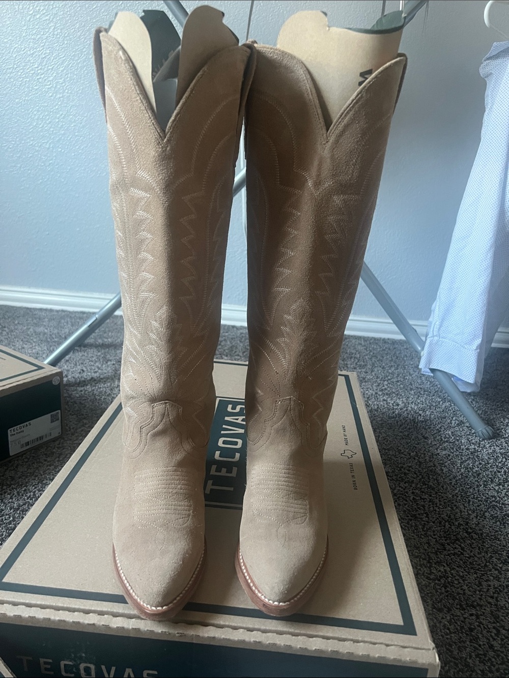 Tecovas Tall Beige Suede Western Over-the-Knee Boots